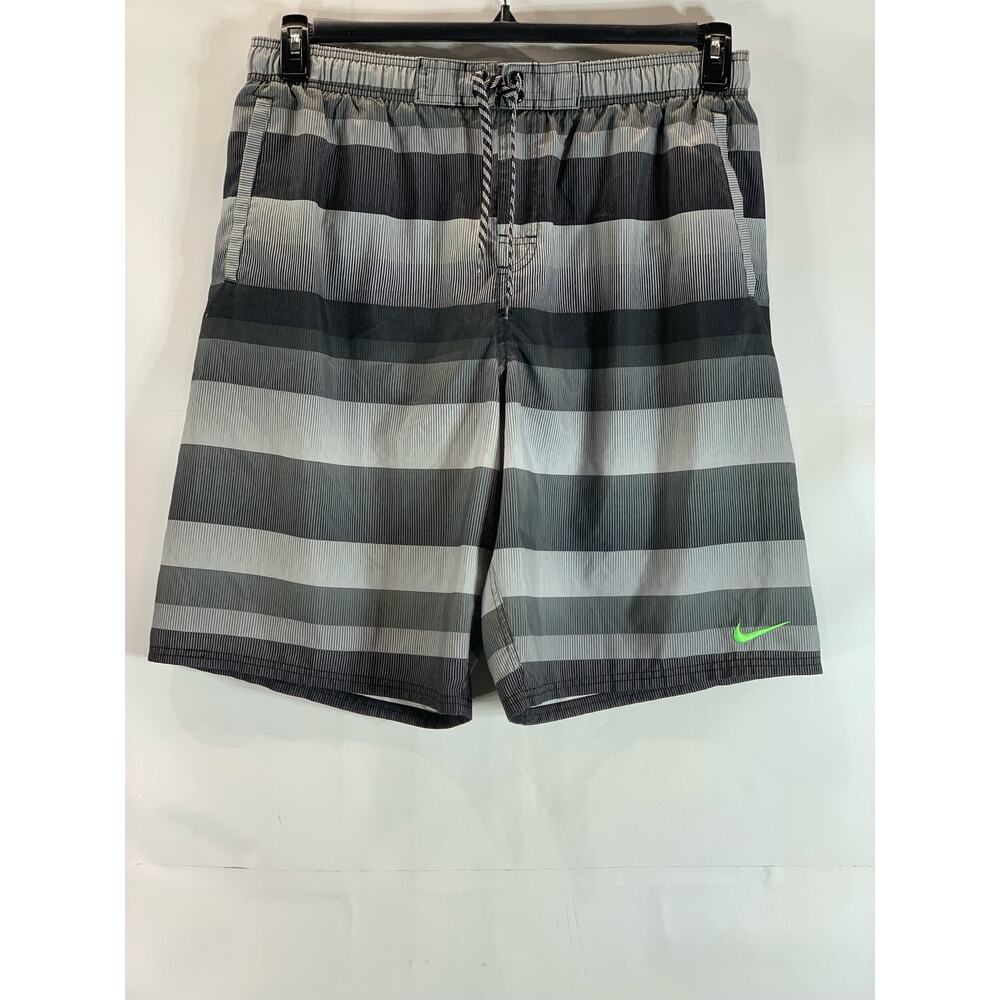 NIKE Men's Gray Striped Drawstring Mesh Brief-Lined Pull-On Swim Shorts SZ XL
